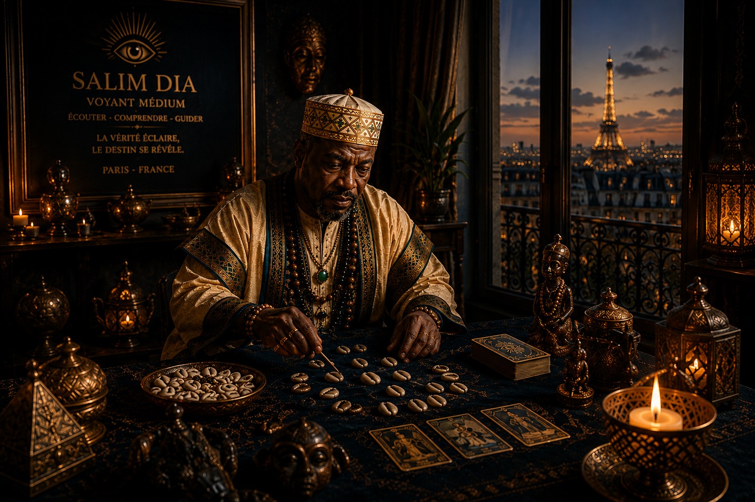 Salim Dia dans son cabinet de voyance à Paris