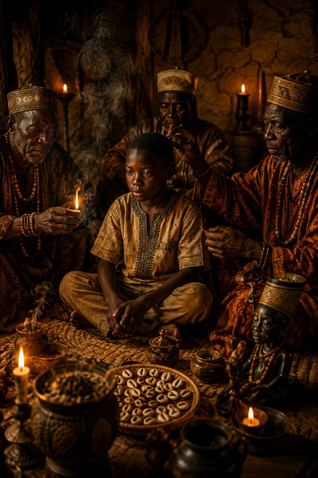 Salim Dia enfant lors d'une initiation auprès des anciens en Afrique de l'Ouest